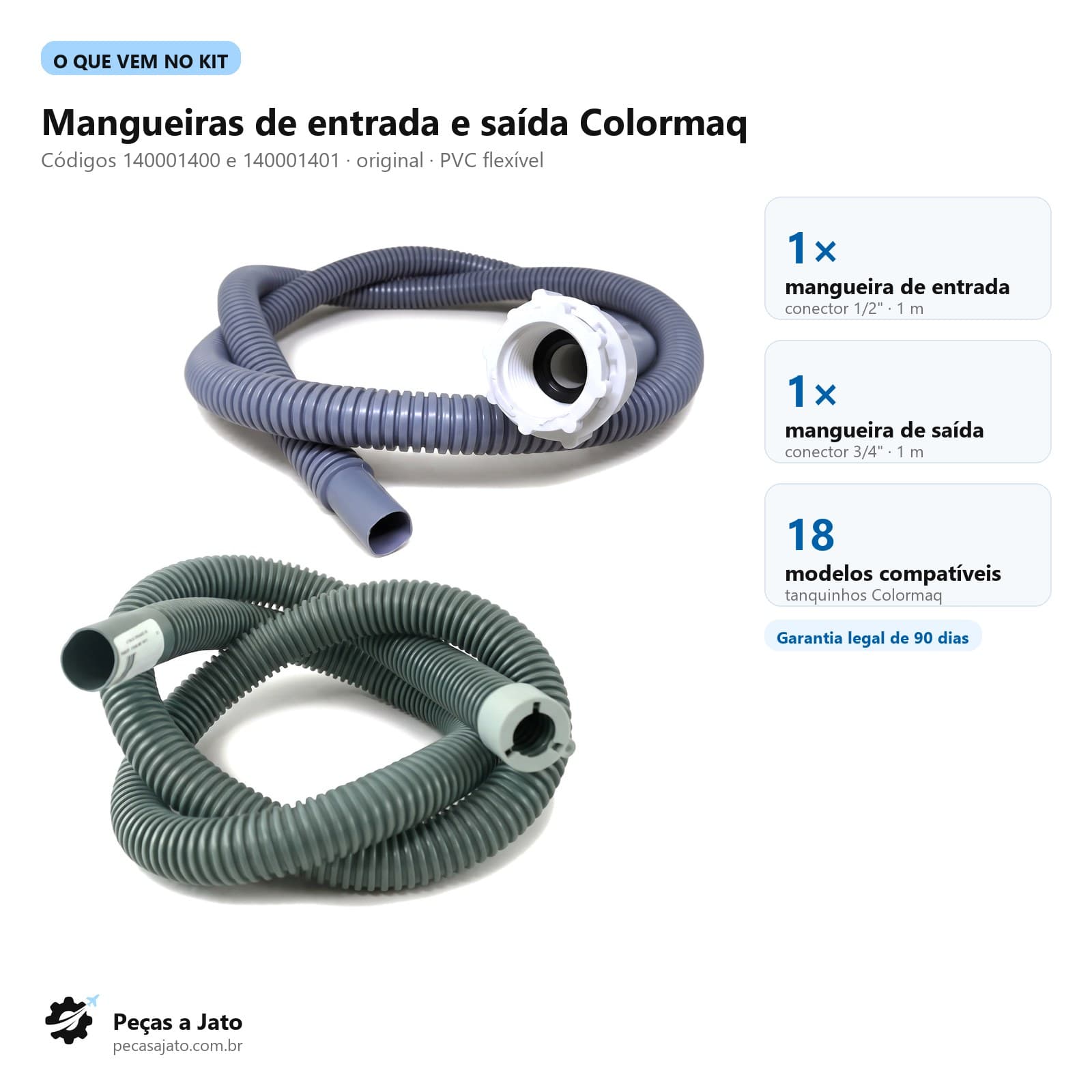 Kit 2 Mangueiras de Entrada e Saída Tanquinho Colormaq Lcm 10 Lcs 10 140001400 140001401: imagem ilustrativa