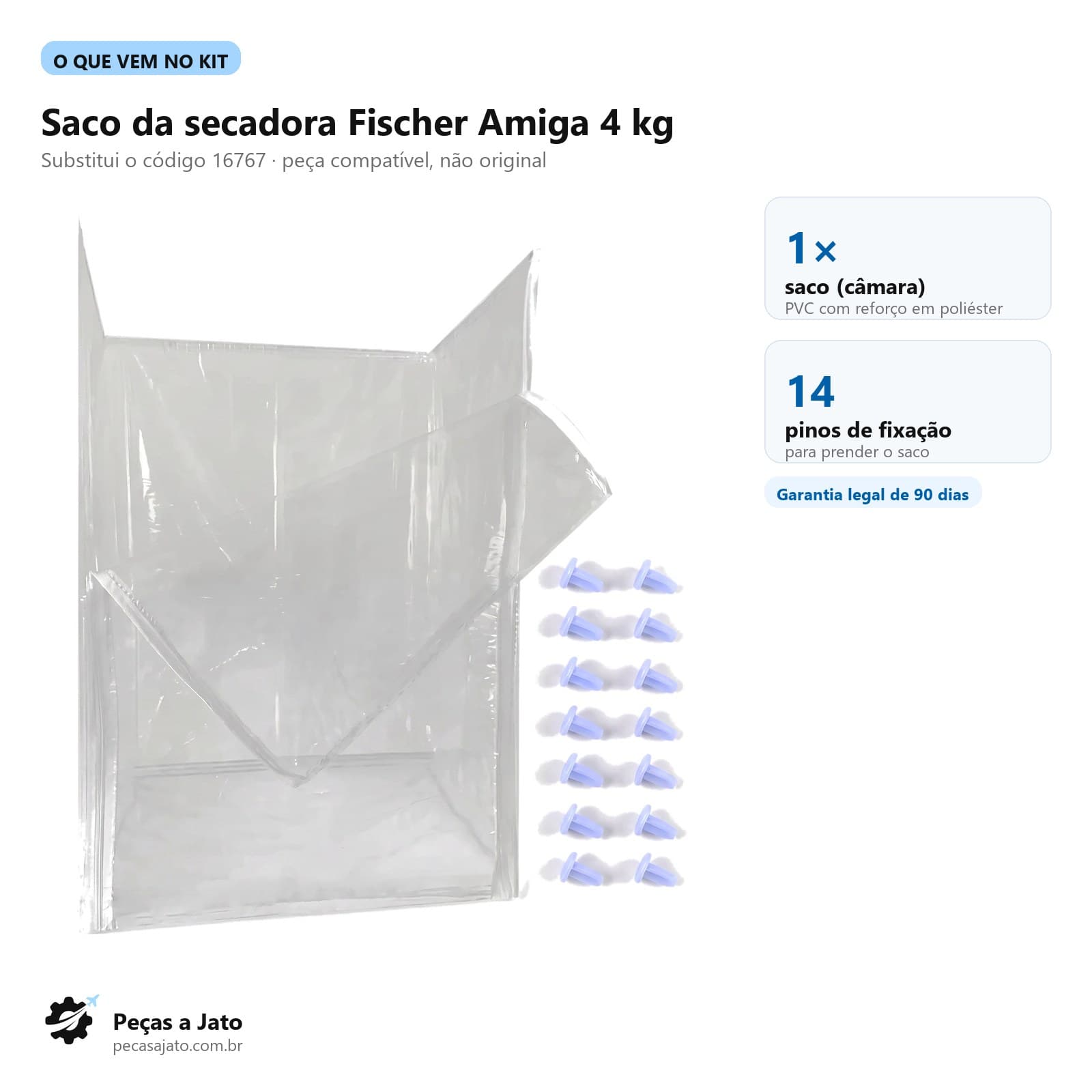 Kit Saco Secadora Fischer Amiga 4kg Compatível com 14 Pinos de Fixação 16767: imagem ilustrativa