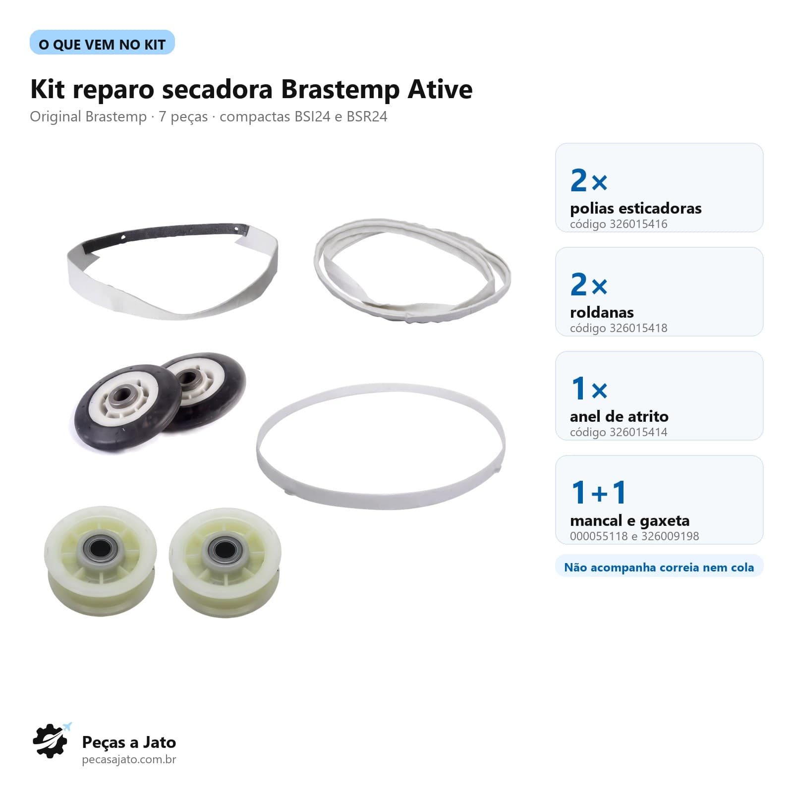 Kit Reparo Secadora Brastemp Ative Compacta Polias Roldanas Mancal Gaxeta Bsi24 Bsr24: imagem ilustrativa