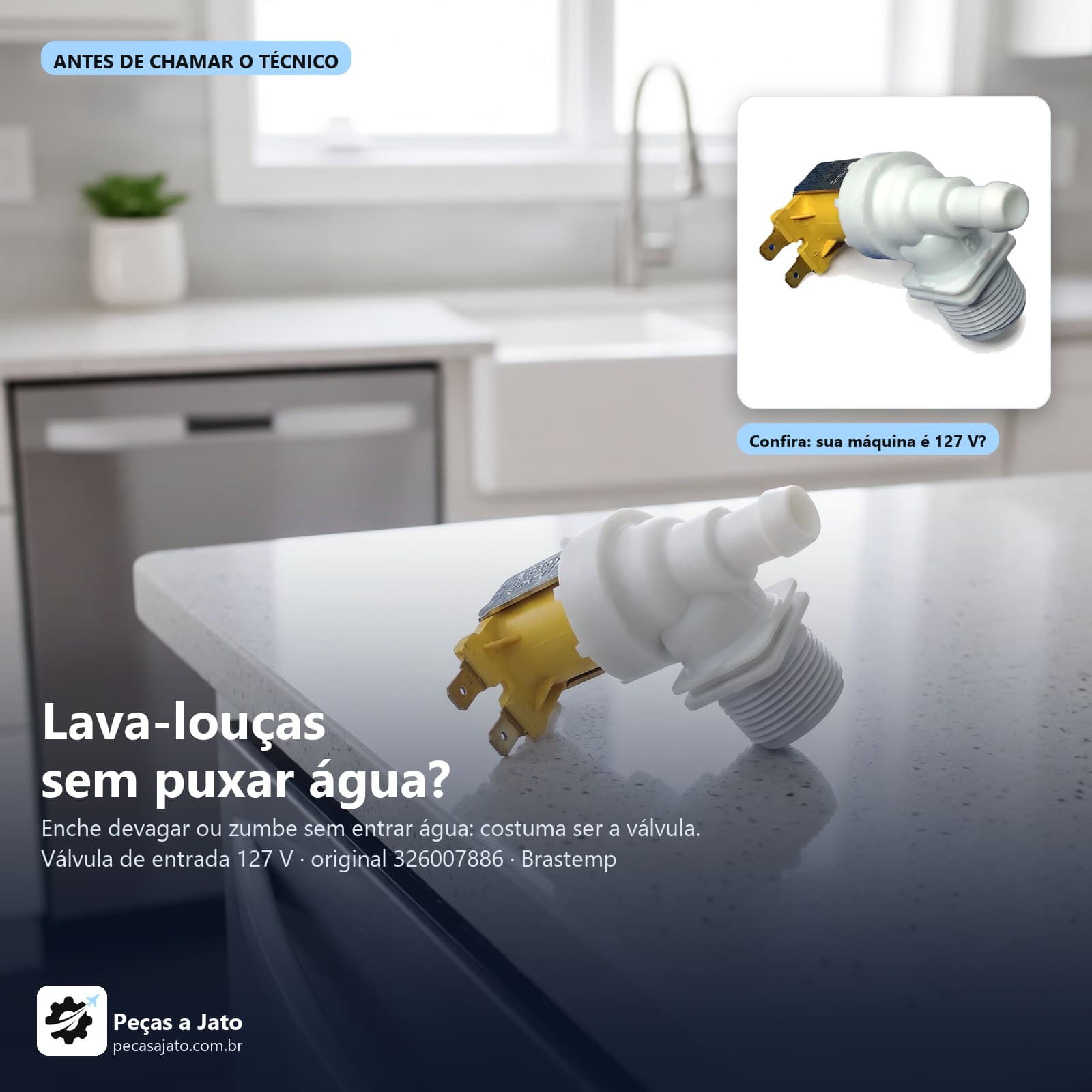 Válvula Entrada de Água Lava-Louças Brastemp 127v 326007886: imagem ilustrativa