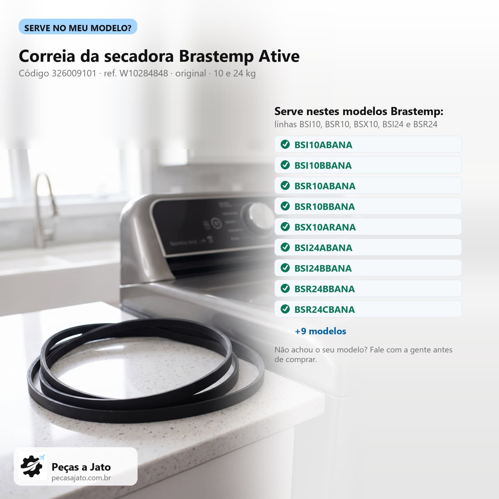 Correia Secadora Brastemp Ative Bsi10 Bsr10 Bsi24 326009101: imagem ilustrativa