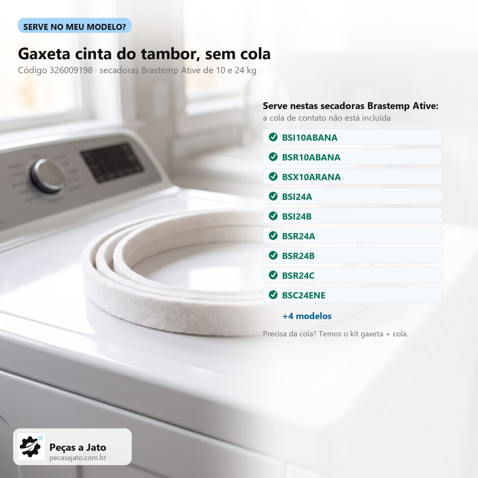 Gaxeta Cinta Tambor Secadora Brastemp Ative 326009198 Sem Cola: imagem ilustrativa