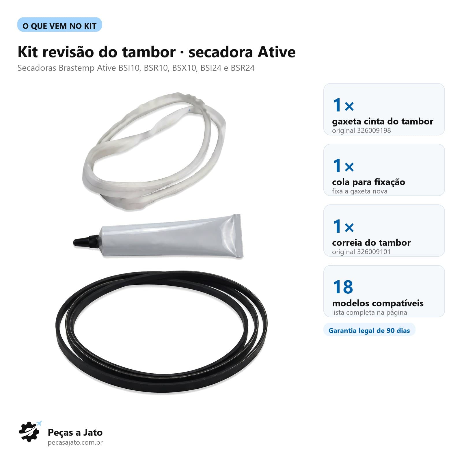 Kit Secadora Brastemp Ative Gaxeta Cinta + Cola + Correia 326009198 326009101: imagem ilustrativa