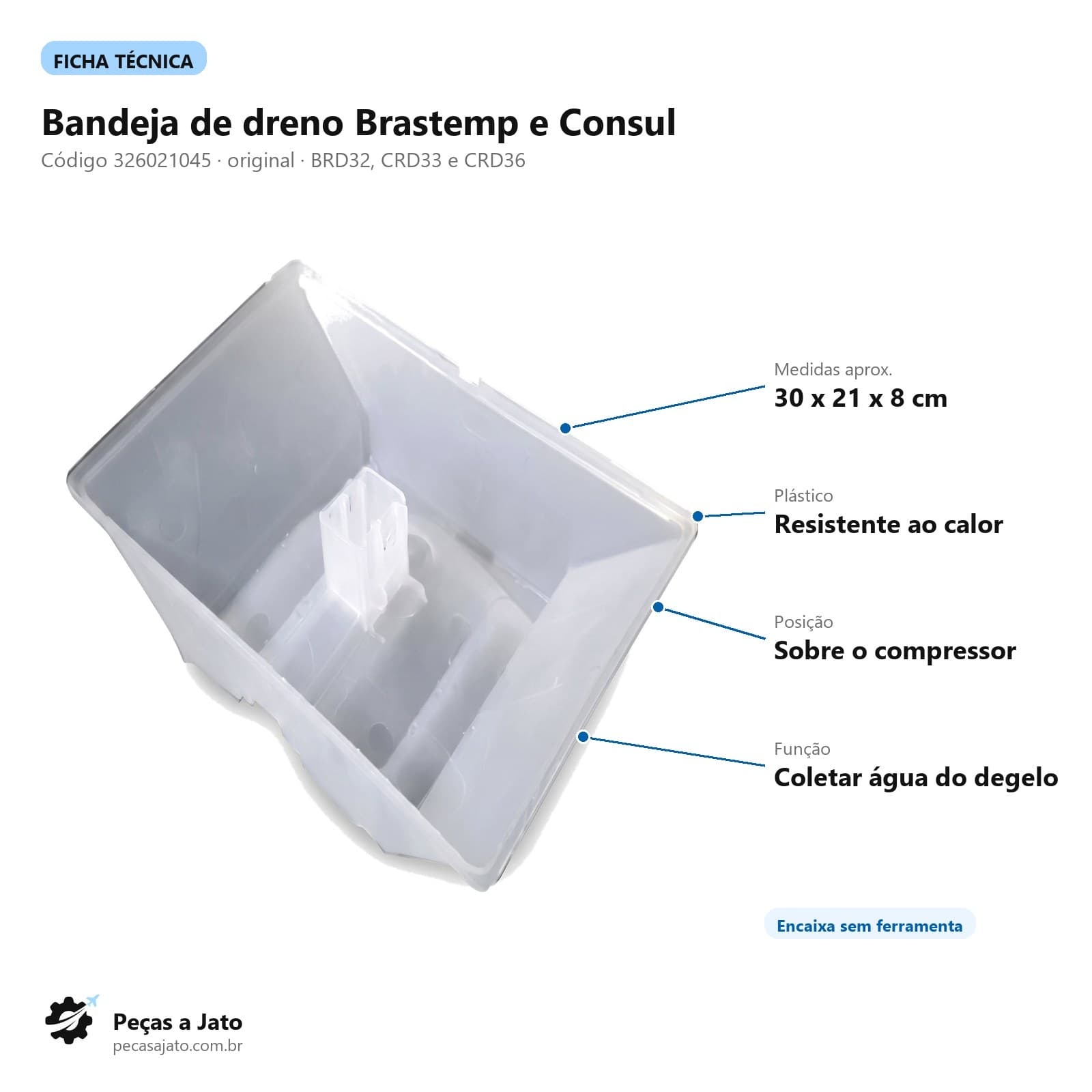 Bandeja Dreno Geladeira Brastemp Consul Original 326021045: imagem ilustrativa