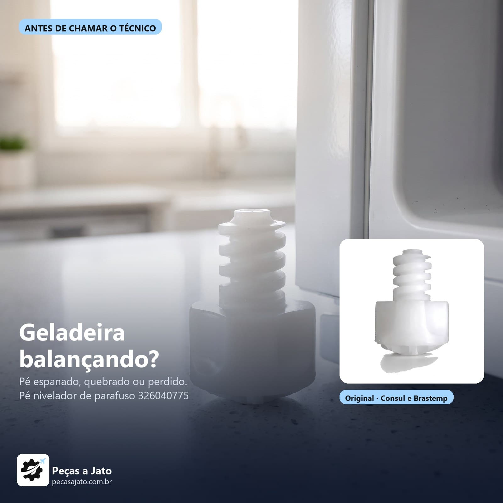 Pé Nivelador Parafuso Geladeira Freezer Consul Brastemp 326040775: imagem ilustrativa