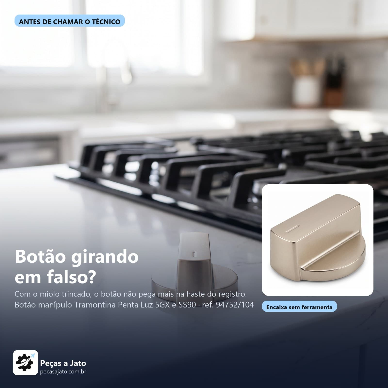 Botão Manipulo Fogão Cooktop Tramontina Penta Luz 5gx: imagem ilustrativa