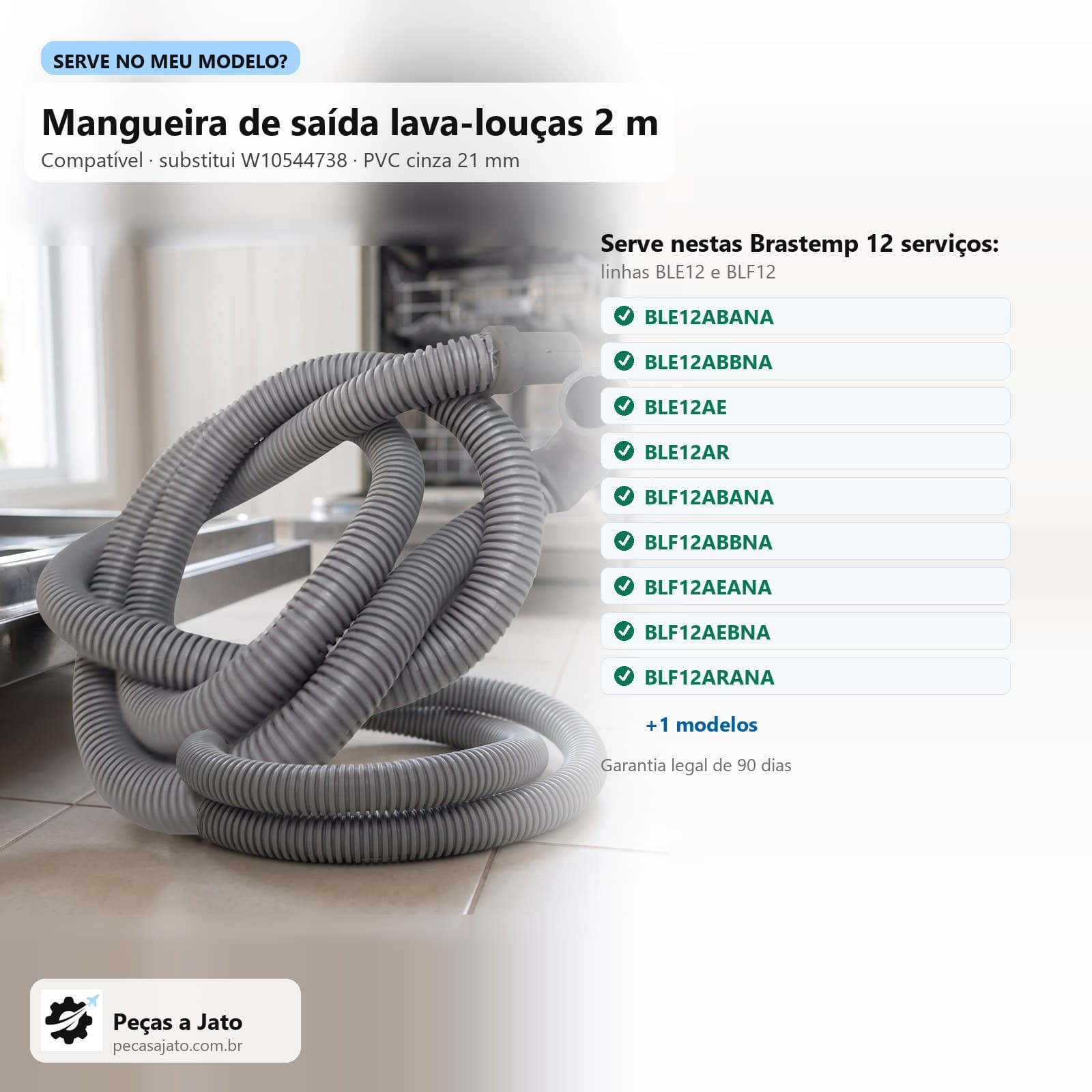 Mangueira de Saída Lava-Louças Brastemp 12 Serviços Ble12 Blf12 2 Metros Compatível: imagem ilustrativa