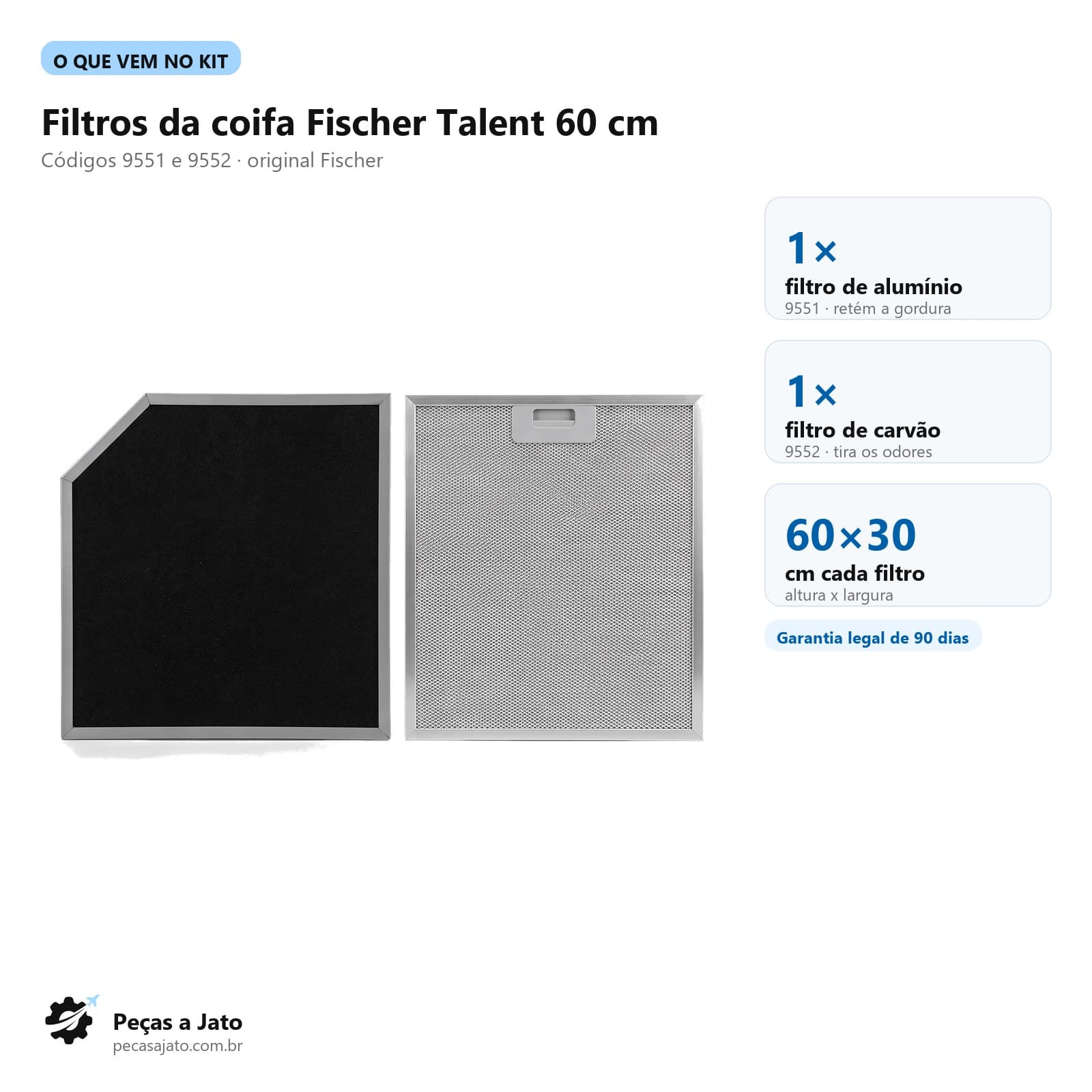 Kit 2 Filtros Alumínio e Carvão Ativado Coifa Fischer Talent 60cm 9551 9552: imagem ilustrativa