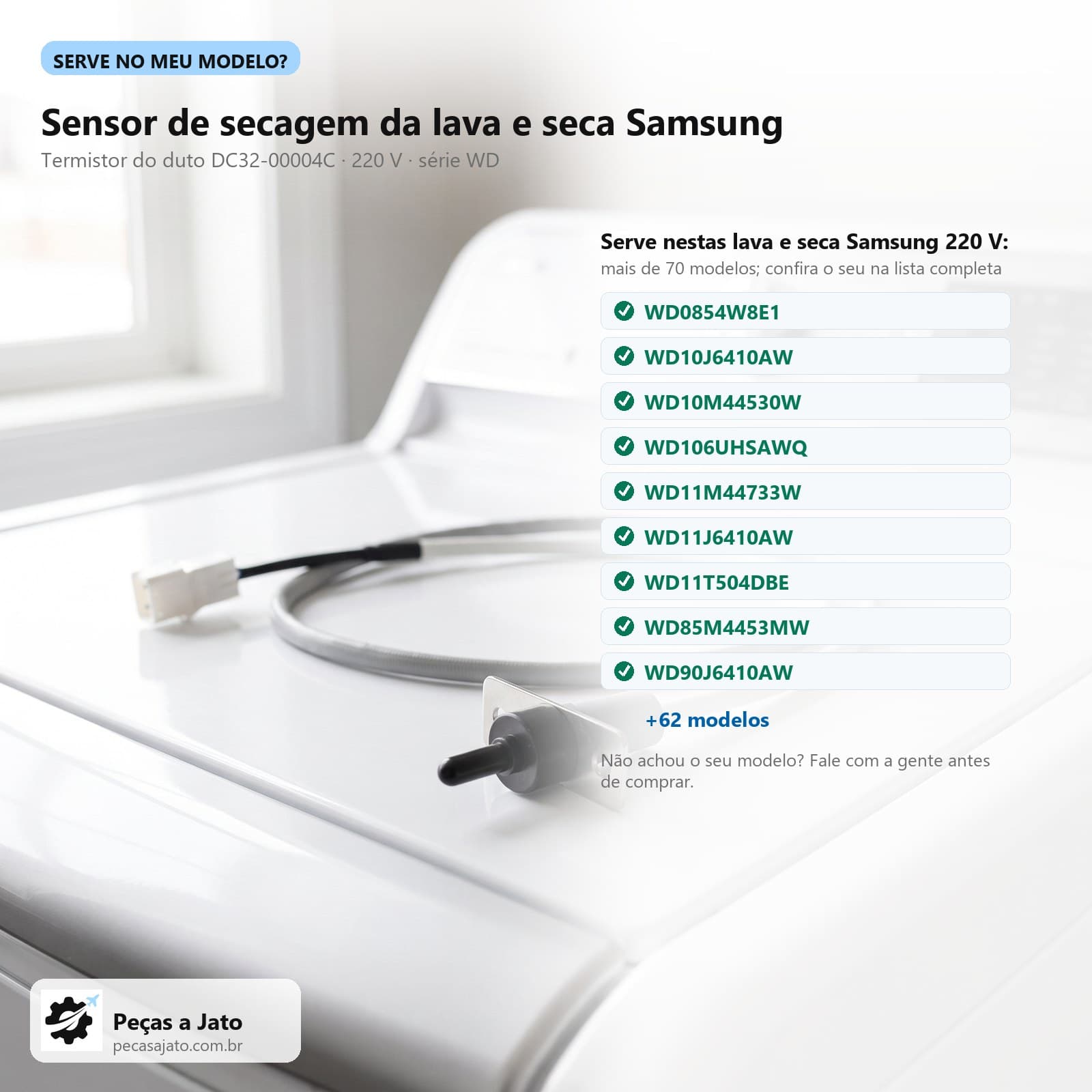 Sensor Termistor Duto Secagem Lava e Seca Samsung: imagem ilustrativa