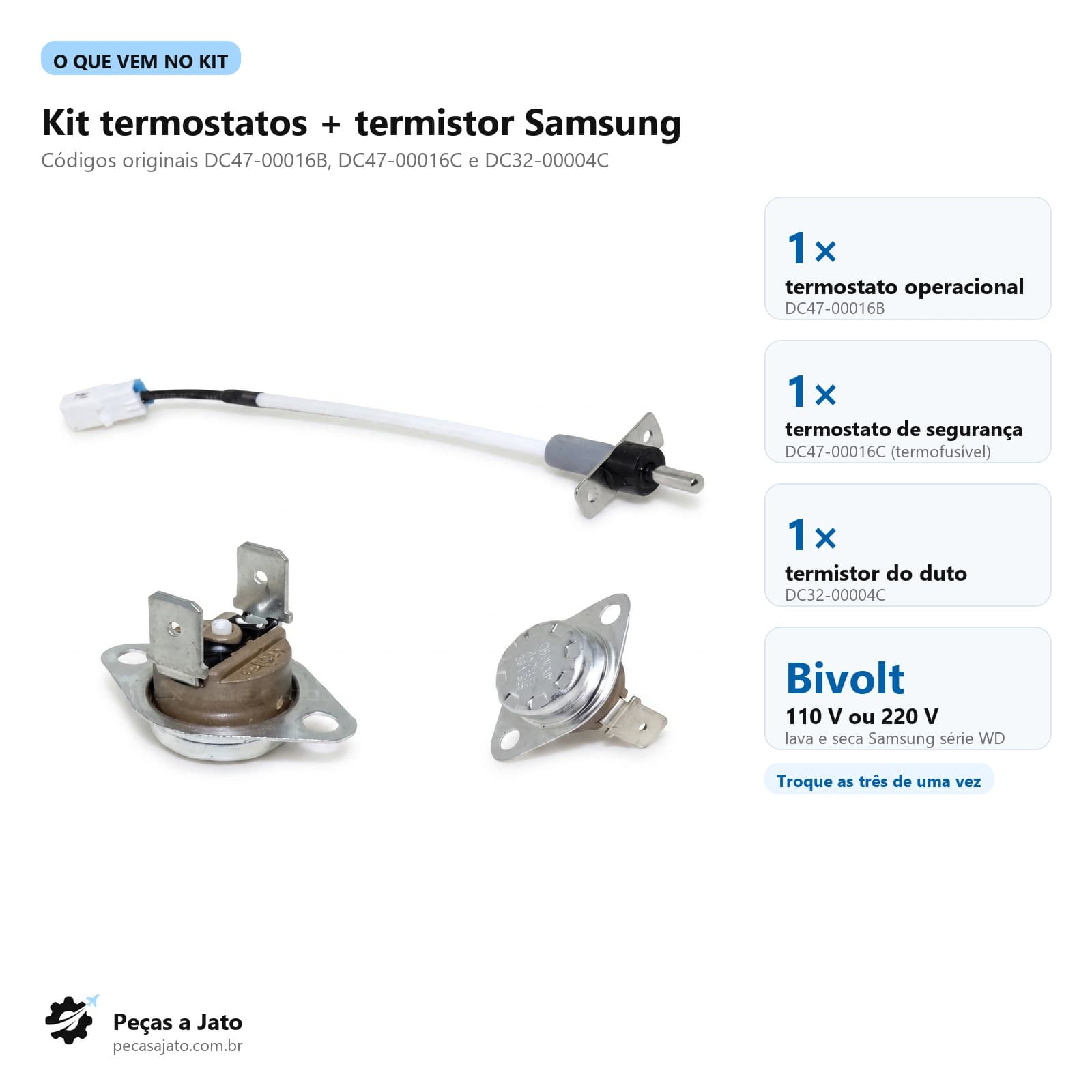 Termostato + Termistor Lava e Seca Samsung: imagem ilustrativa