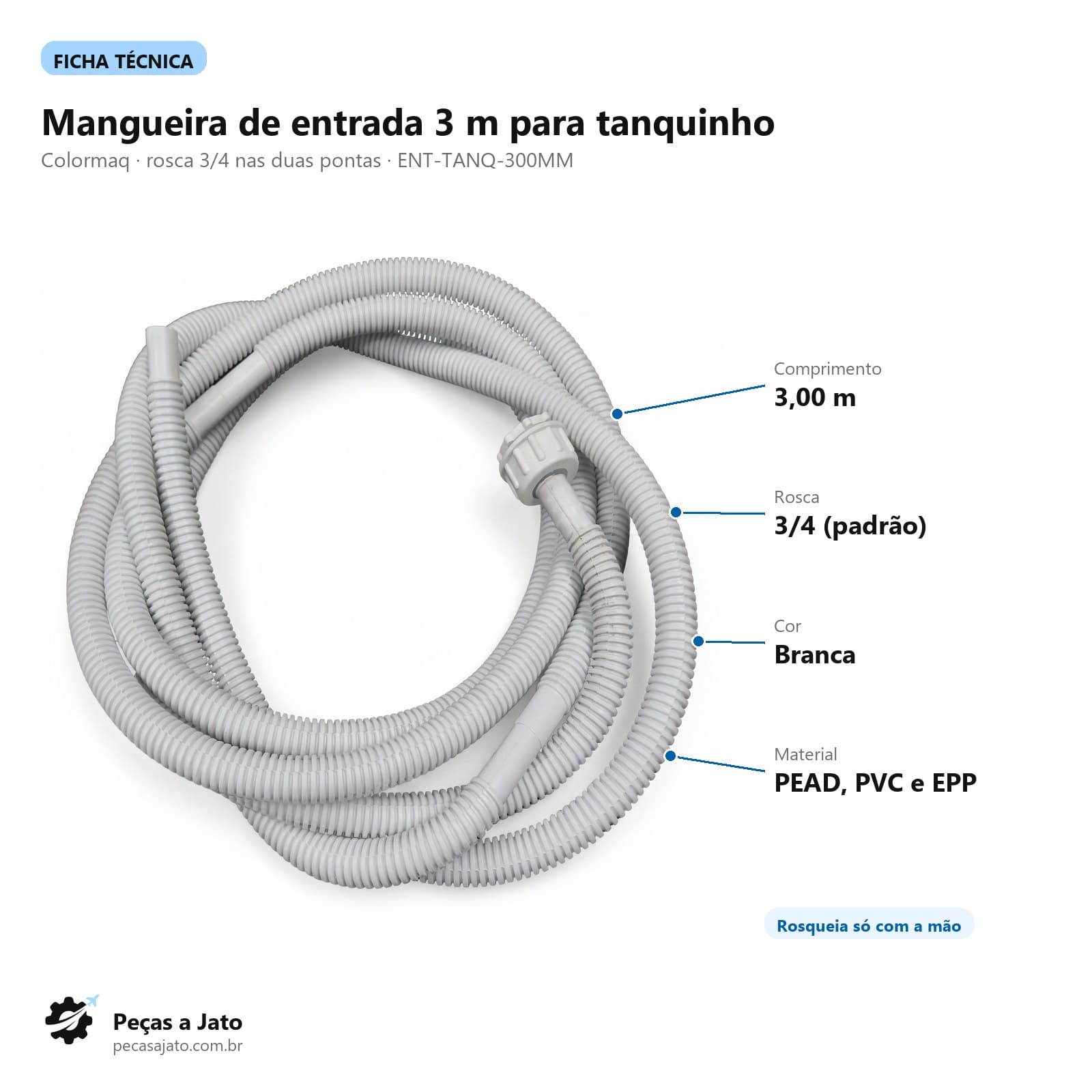 Mangueira Entrada de Água Tanquinho Colormaq 3,00 Metros: imagem ilustrativa
