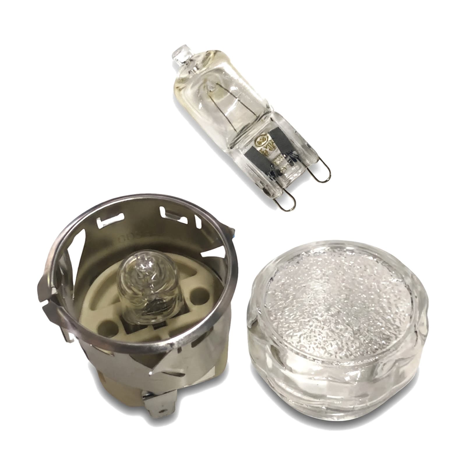 Kit Lâmpada Halógena G9 25W 220V com Soquete e Protetor Forno Fogão Compatível: foto em fundo branco