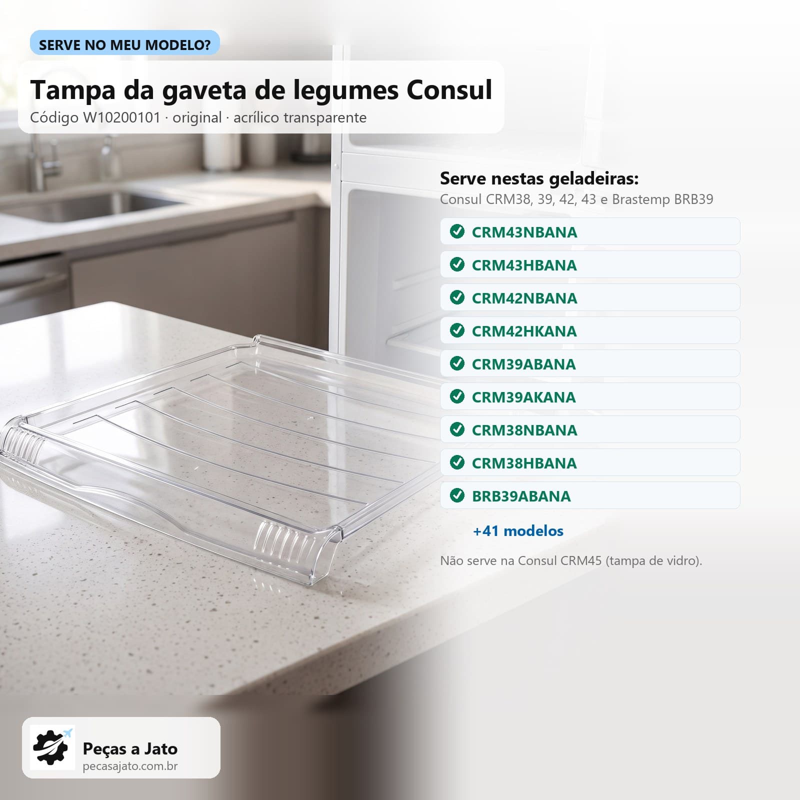 Tampa da Gaveta de Legumes Geladeira Consul Crm43 Crm39 Crm42 Crm38 W10200101: imagem ilustrativa