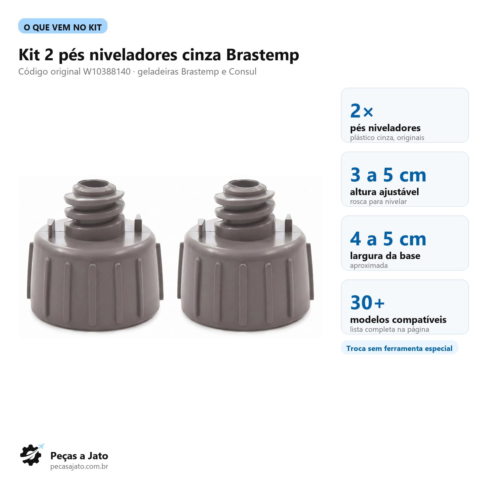 Kit 2 Pés Nivelador Cinza Geladeira Brastemp W10388140: imagem ilustrativa