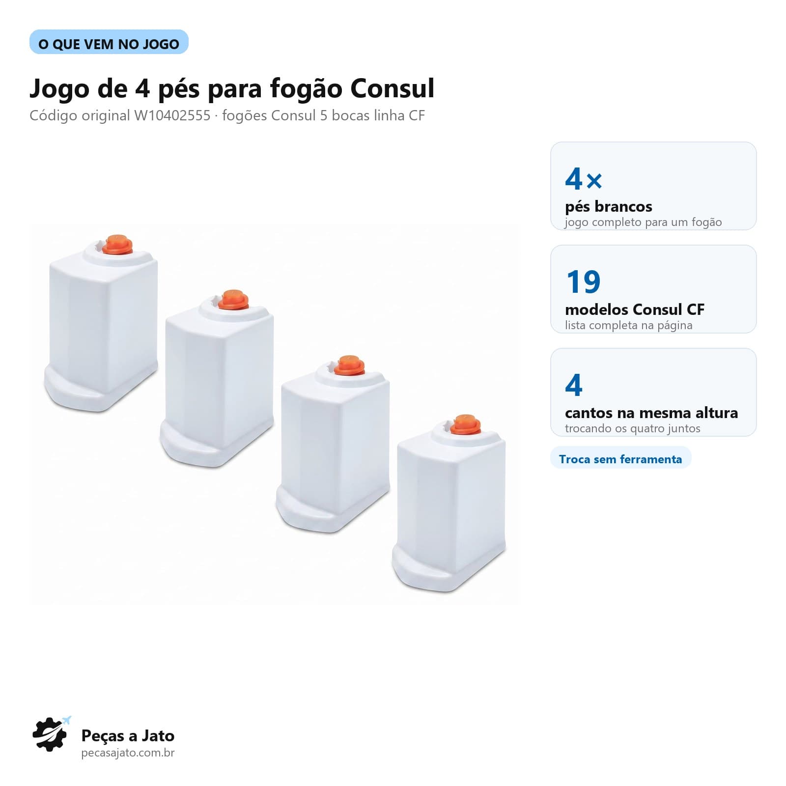 Pé Para Fogão Consul 5 Bocas Branco Jogo 4 Peças: imagem ilustrativa
