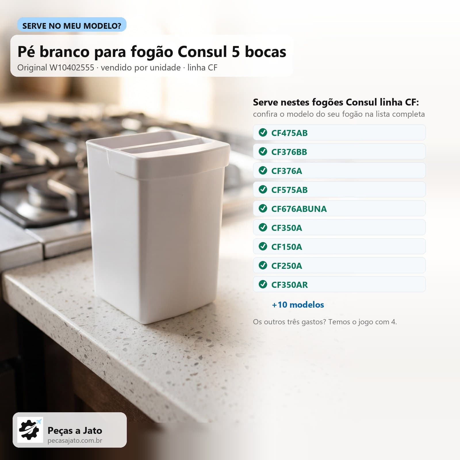 Pé Para Fogão Consul 5 Bocas Branco 1 Peça W10402555: imagem ilustrativa