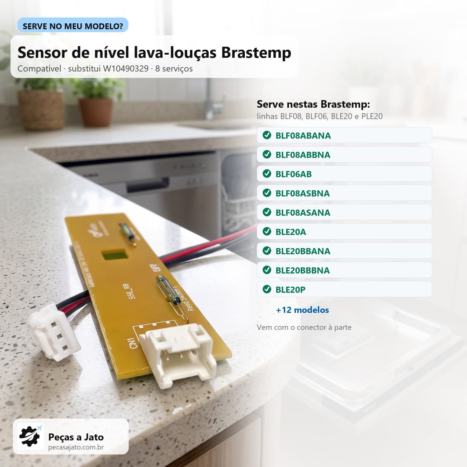 Placa Sensor de Nível Lava-Louças Brastemp 8 Serviços Blf08 Ble20 Compatível W10490329: imagem ilustrativa