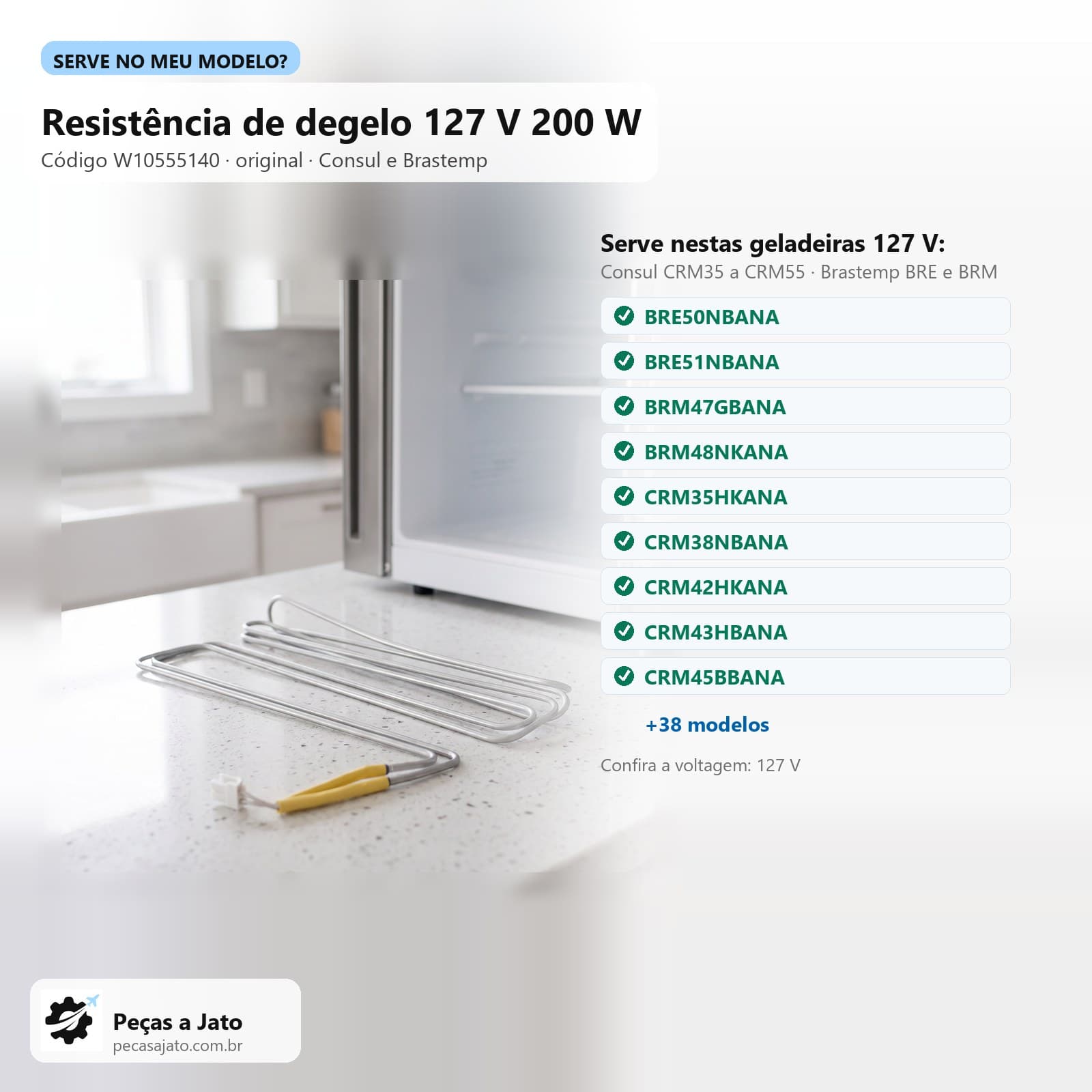 Resistência de Degelo 127V Geladeira Consul Crm35 Crm43 Crm51 Brastemp Bre50 W10555140: imagem ilustrativa