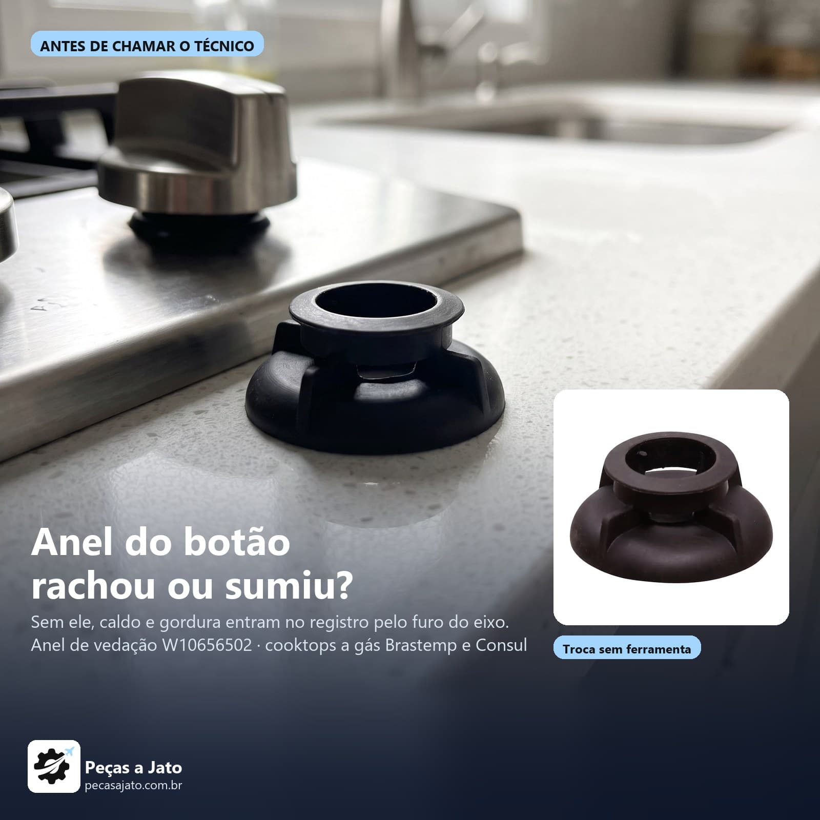 Anel de Vedação Botão Cooktop Brastemp Consul W10656502: imagem ilustrativa