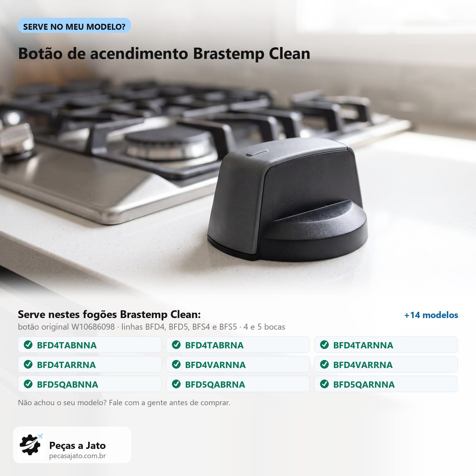 Botão de Acendimento Fogão Brastemp Clean W10686098: imagem ilustrativa