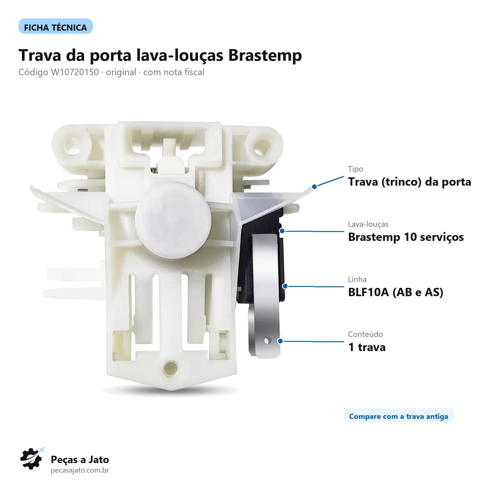 Trava da Porta Lava-Louças Brastemp 10 Serviços Blf10ab Blf10as W10720150: imagem ilustrativa