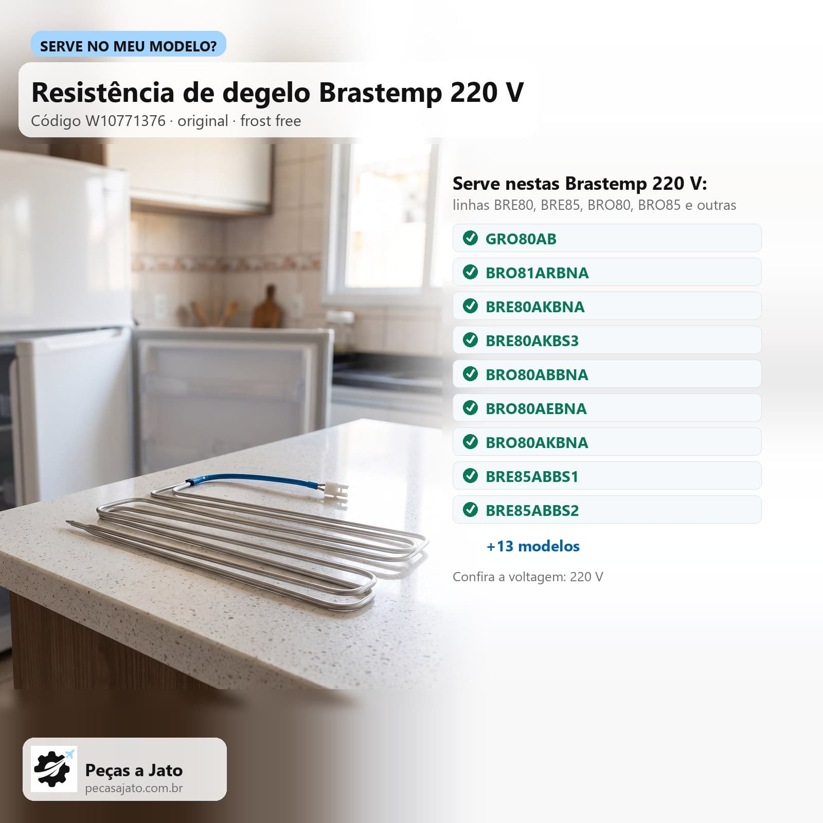 Resistência de Degelo 220V Geladeira Brastemp Bre80 Bro80 Bre85 W10771376: imagem ilustrativa