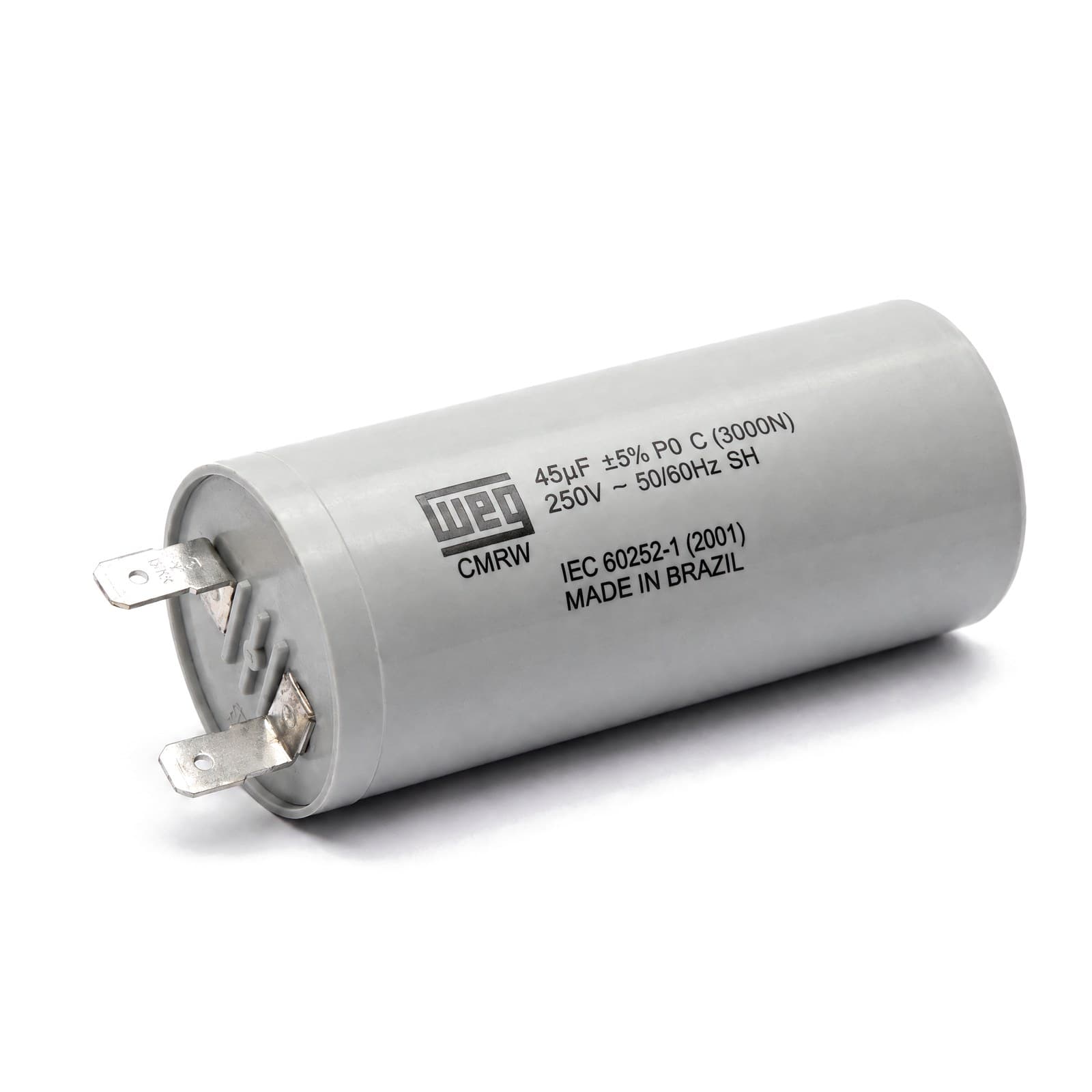 Capacitor 45uF 127V Para Lavadora de Roupas: foto em fundo branco