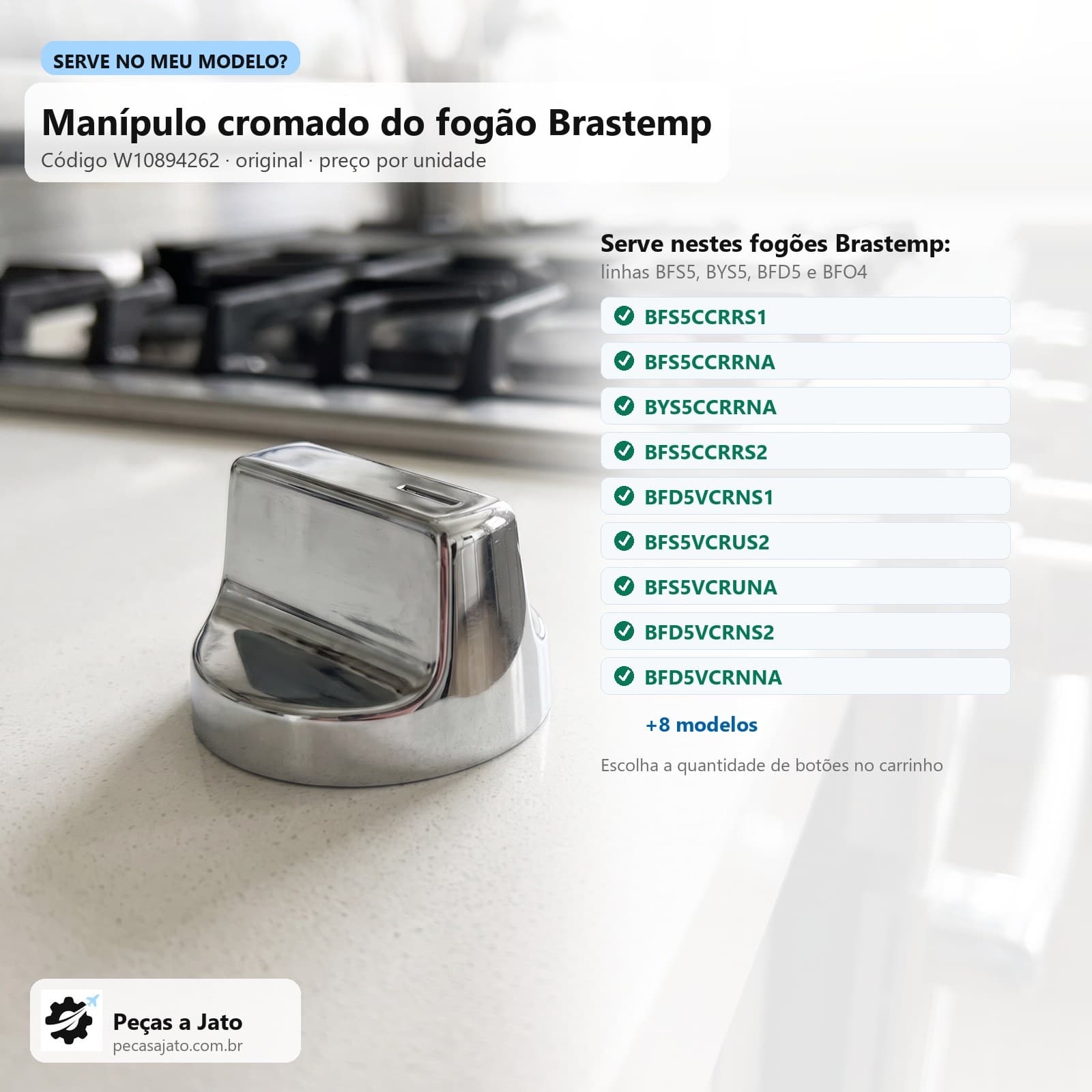 Manípulo Botão Cromado Fogão Brastemp Bfs5 Bys5 Bfd5 Original W10894262: imagem ilustrativa