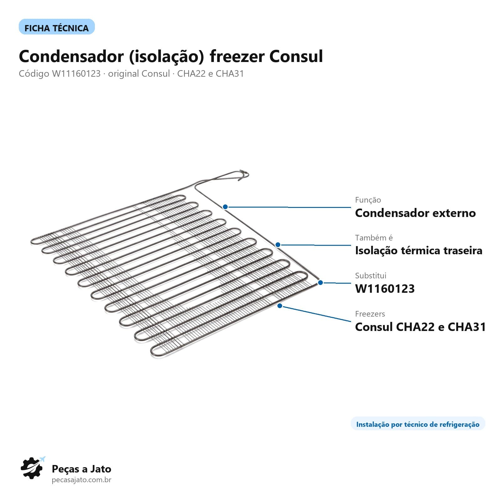 Condensador Isolação Freezer Consul Cha22 Cha31 W11160123: imagem ilustrativa