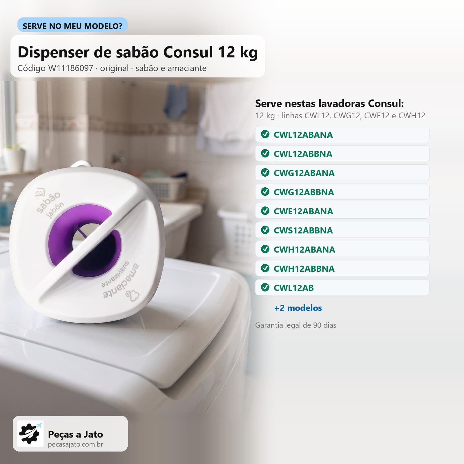 Conjunto Dispenser de Sabão Lavadora Consul 12kg Cwl12 Cwg12 Cwe12 Cwh12 W11186097: imagem ilustrativa