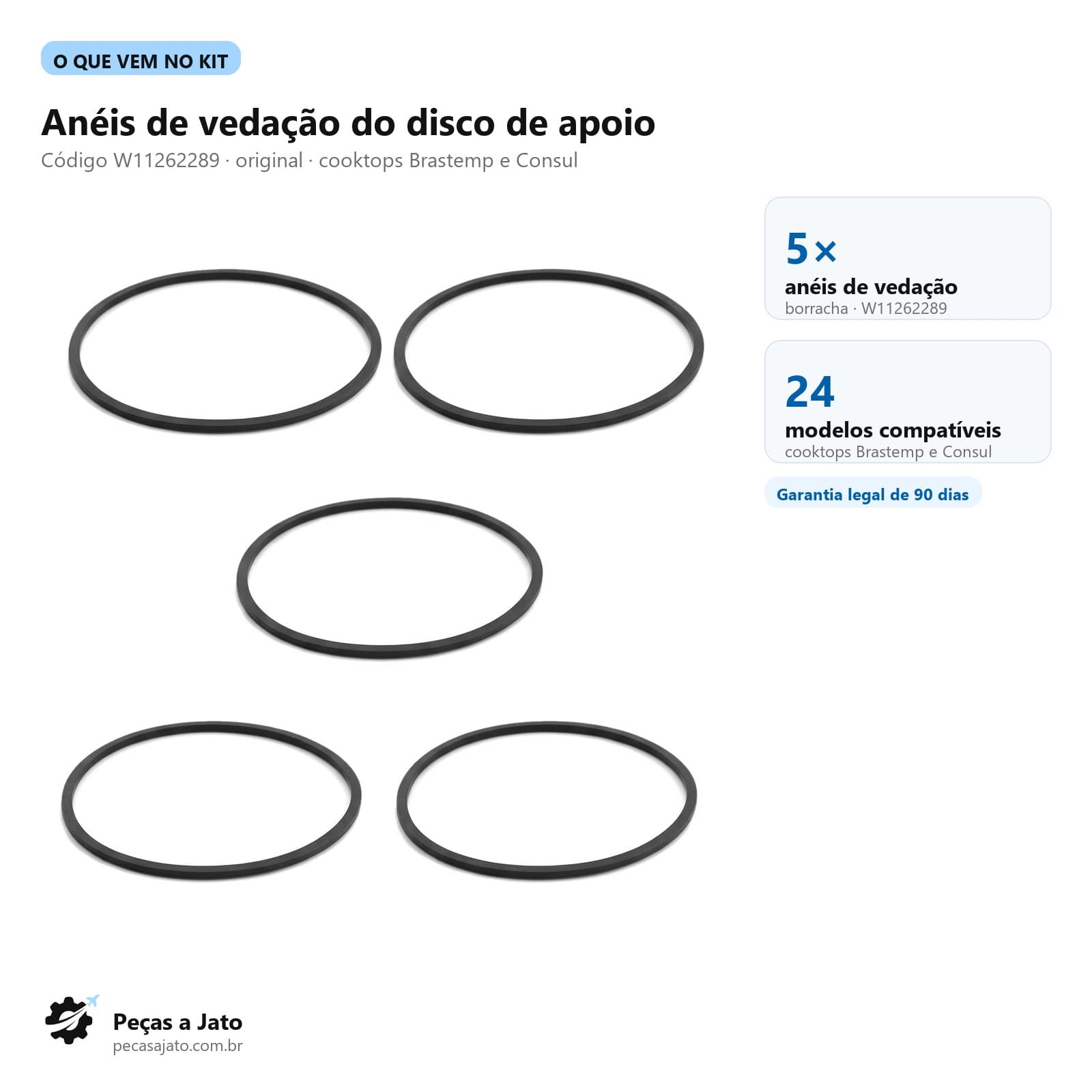 Kit 5 Anéis de Vedação Disco de Apoio Cooktop Brastemp Consul Bdd75 Bdd85 W11262289: imagem ilustrativa