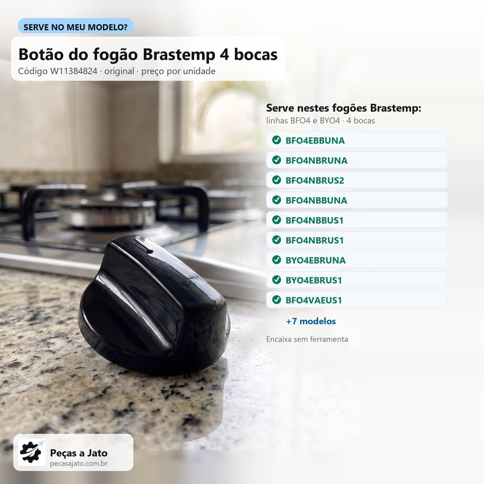 Botão Manípulo Fogão 4 Bocas Brastemp Bfo4 Byo4 W11384824: imagem ilustrativa