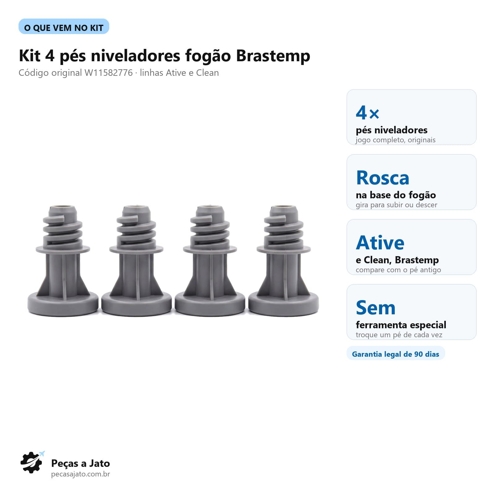 Kit 4 Pés Nivelador Fogão Brastemp Clean Ative W11582776: imagem ilustrativa