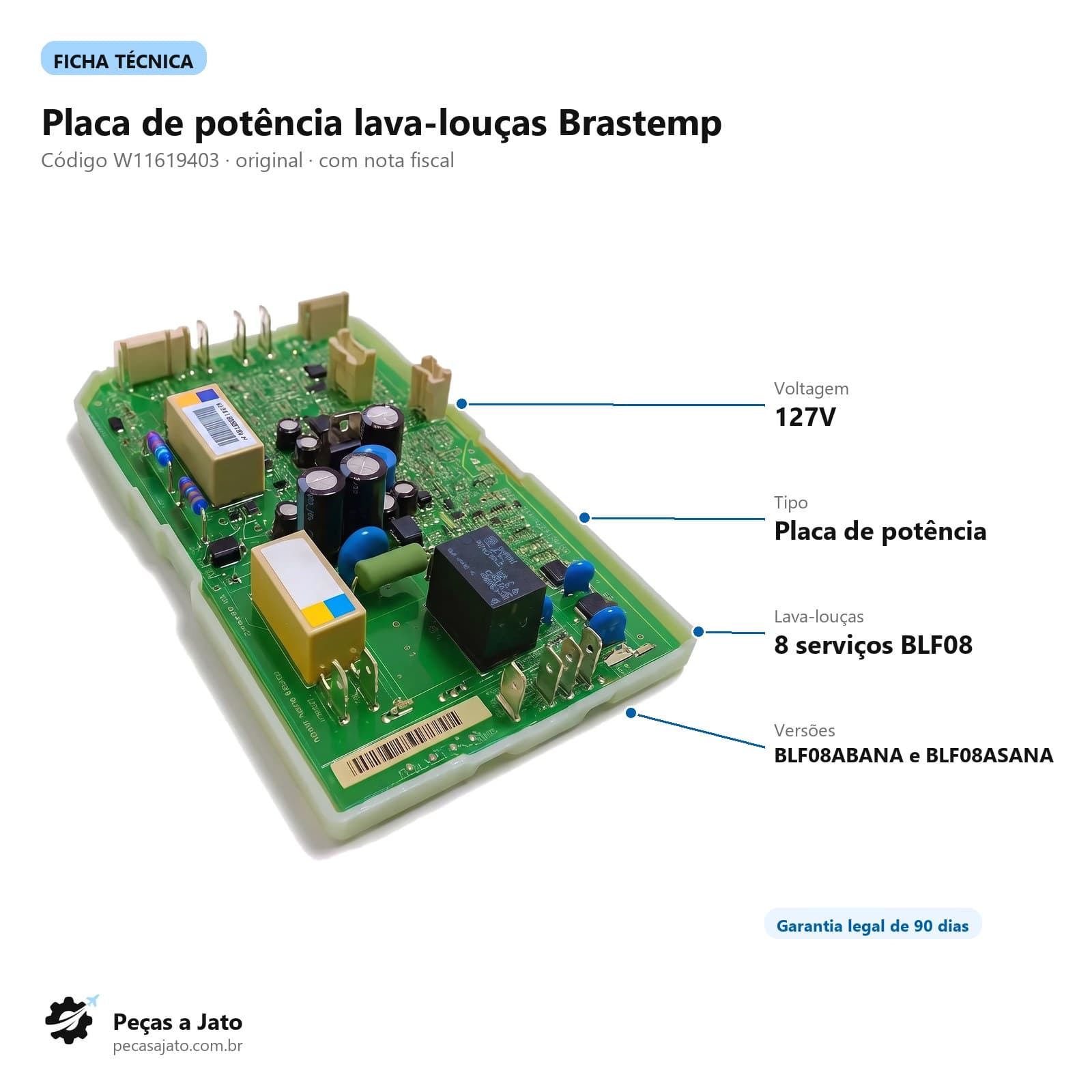 Placa de Potência 127V Lava-Louças Brastemp 8 Serviços Blf08 W11619403: imagem ilustrativa