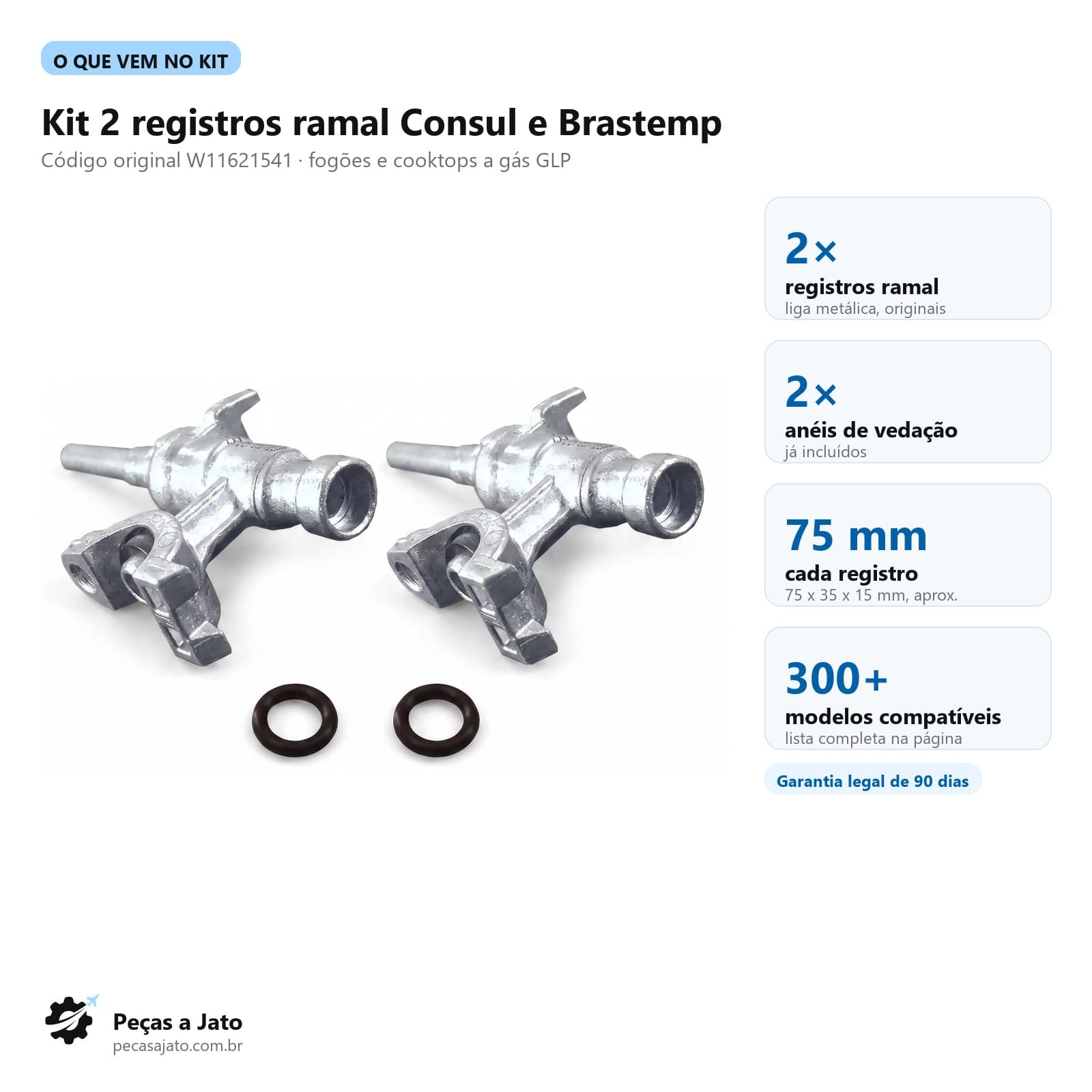 Kit 2 Registro Ramal Fogão Consul Brastemp e Anel Vedação: imagem ilustrativa