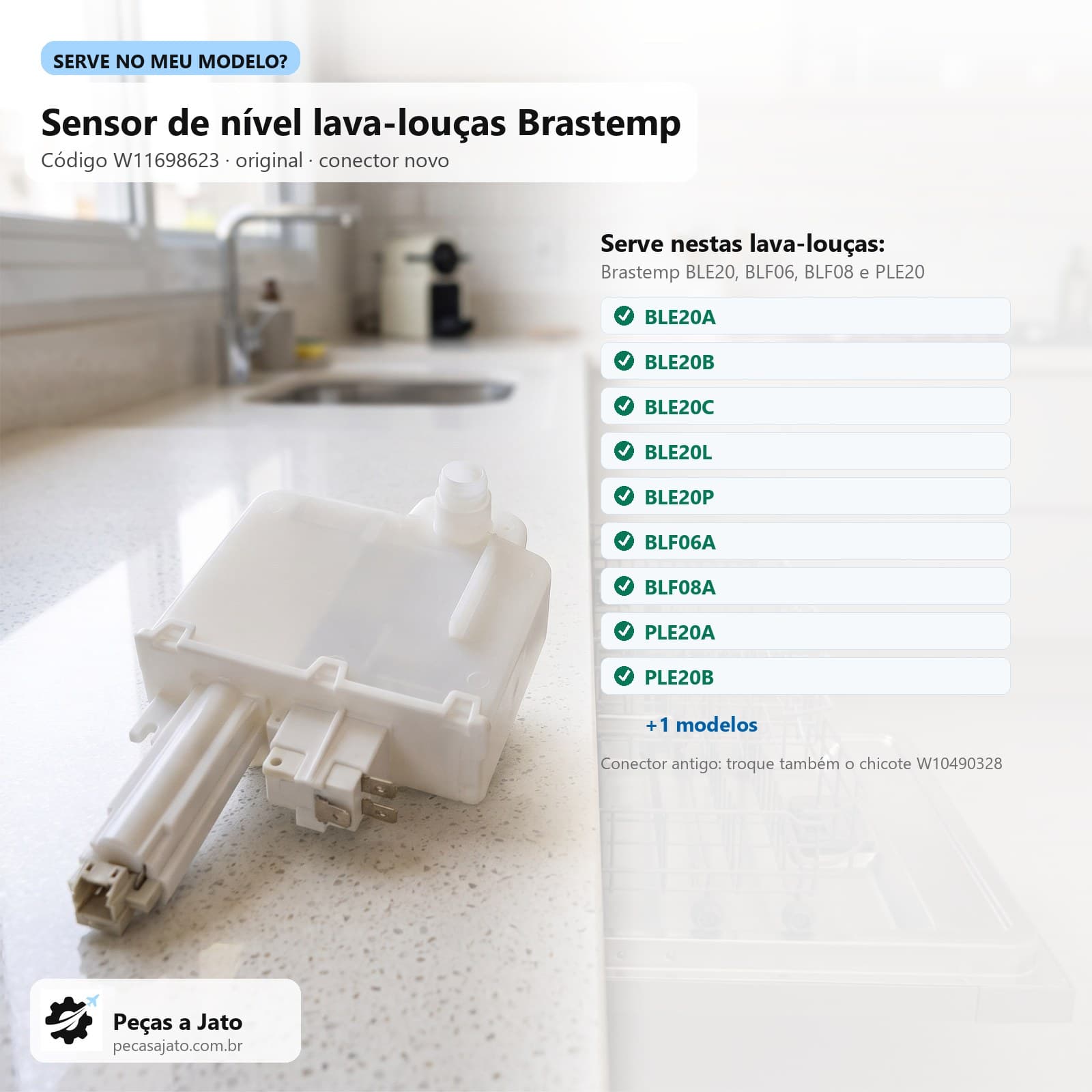 Conjunto Sensor de Nível Lava-Louças Brastemp Ble20 Blf06 Blf08 Ple20 W11698623: imagem ilustrativa